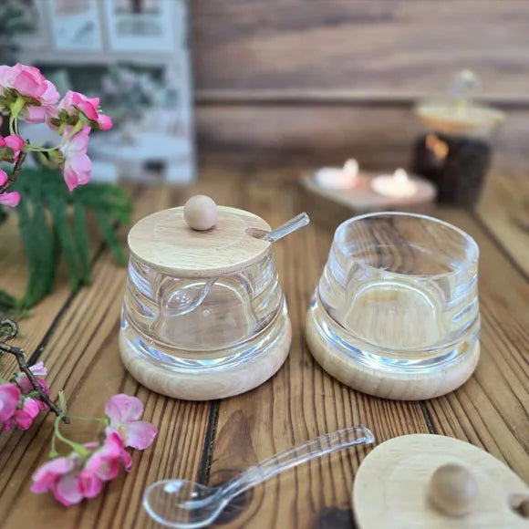 Bamboo Acrylic Sugar Pot With Spoon, Wooden Style Sugar Pot, Transparent Kitchen Bamboo Sugar Pot Bamboo Acrylic Sugar Pot With Spoon, Wooden Style Sugar Pot, Transparent Kitchen Bamboo Sugar Pot